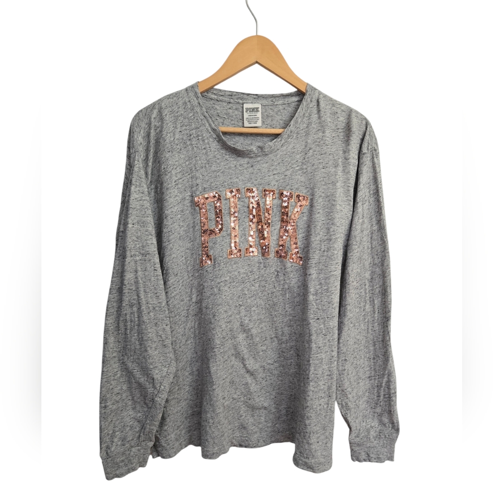 Victoria Secret Pink Gray Sequin Bling Top Size L